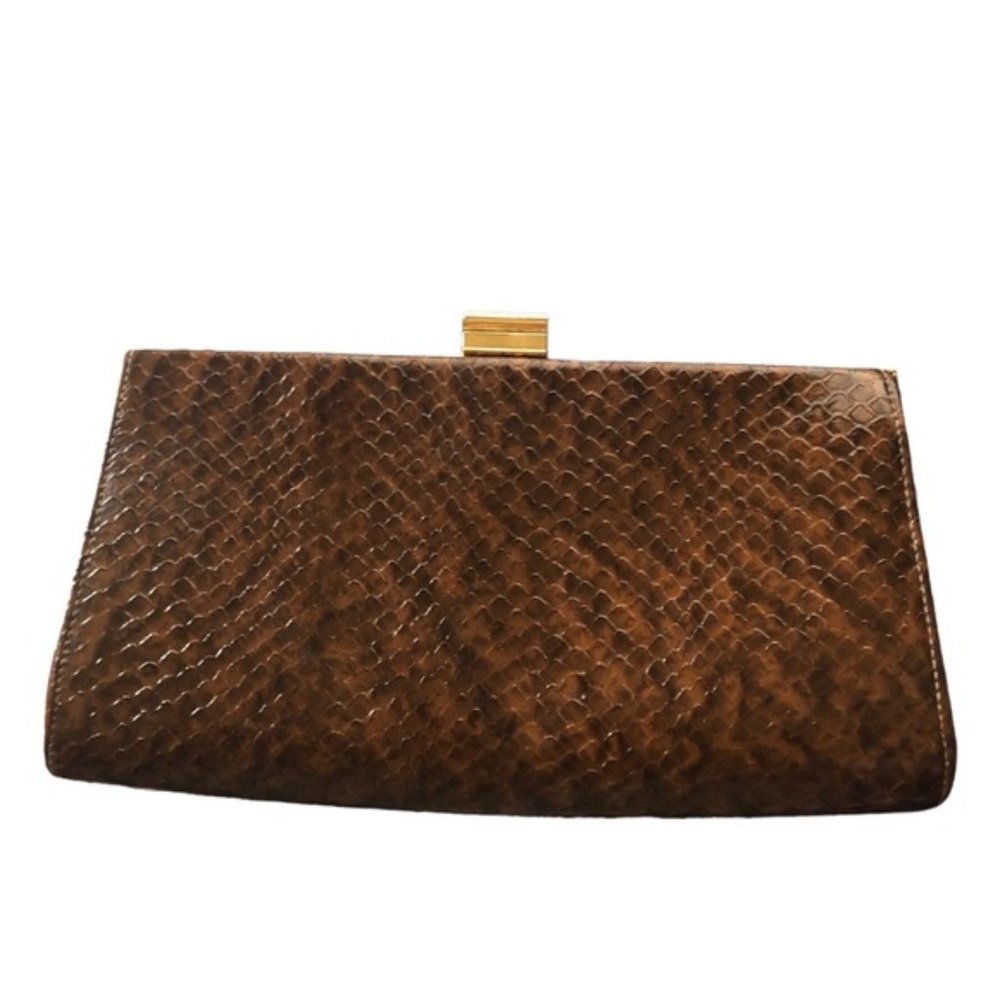 Clutch in Brown Snake Skin with gold clasp